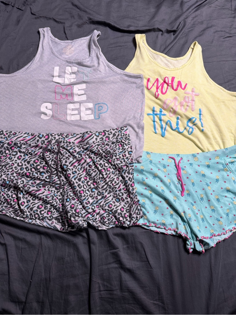 Secret Treasures Gray & Yellow Graphic Pajama Tank and Shorts Set